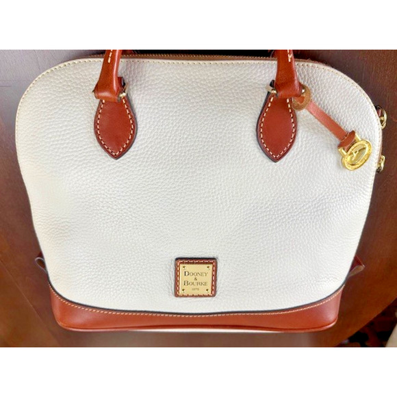 Dooney Bourke Pebbled leather Zip Satchel Bone Oyster? Off White Tag Handbag - Picture 4 of 11
